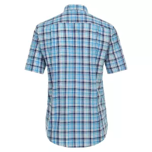 Chemise manche courte carreaux turquoise marine  de 2XL à 6XL-6XL