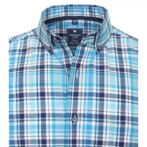 Chemise manche courte carreaux turquoise marine  de 2XL à 6XL-2XL