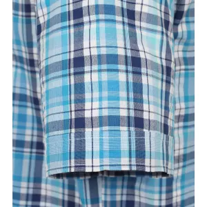Chemise manche courte carreaux turquoise marine  de 2XL à 6XL-4XL