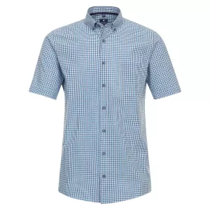 Chemise manche courte petits carreaux turquoise marine  de 2XL à 4XL