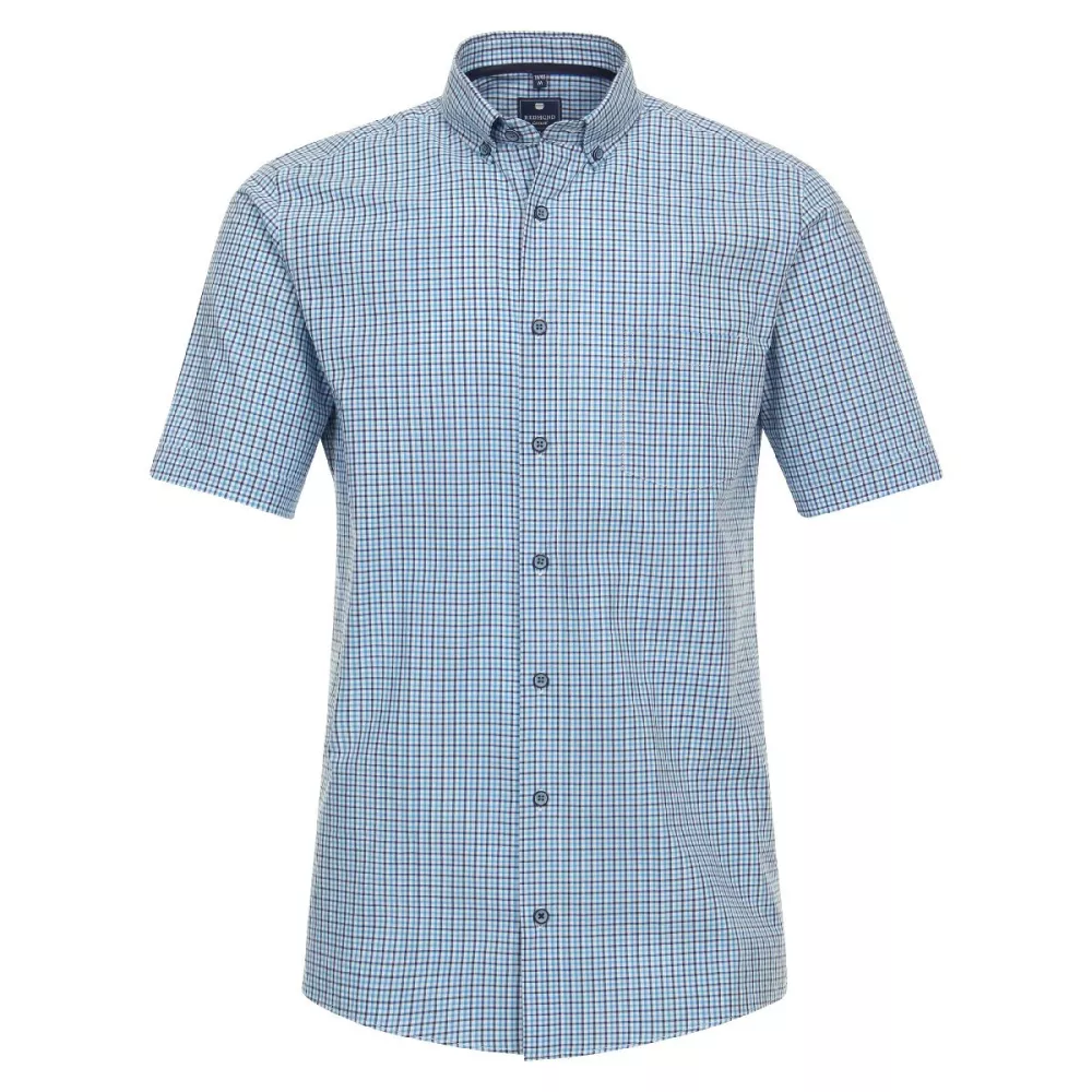 Chemise manche courte petits carreaux turquoise marine  de 2XL à 4XL-3XL
