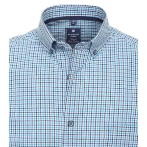 Chemise manche courte petits carreaux turquoise marine  de 2XL à 4XL-2XL
