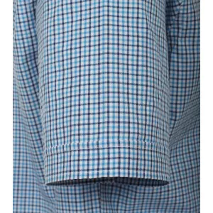 Chemise manche courte petits carreaux turquoise marine  de 2XL à 4XL-2XL