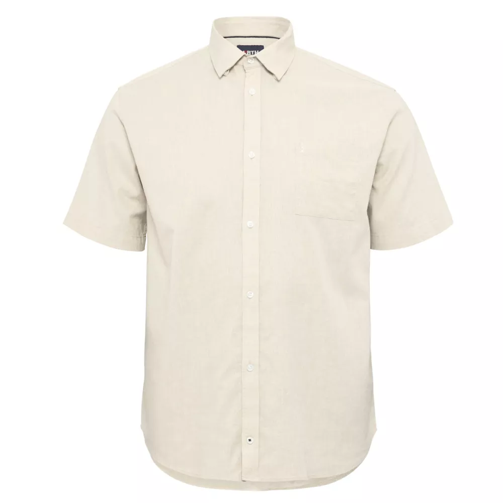 Chemise blanc-cassé manche courte en coton lin-8XL