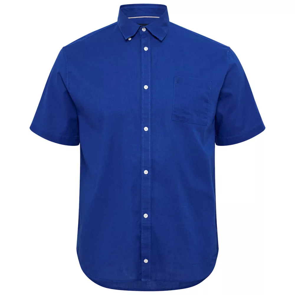 Chemise bleu cobalt manche courte en coton lin-4XL