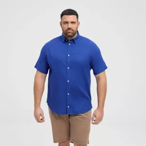 Chemise bleu cobalt manche courte en coton lin-4XL