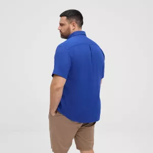 Chemise bleu cobalt manche courte en coton lin-6XL