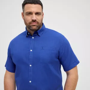 Chemise bleu cobalt manche courte en coton lin-6XL