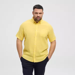 Chemise Jaune clair manche courte en coton lin-3XL