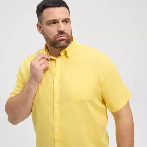 Chemise Jaune clair manche courte en coton lin-3XL