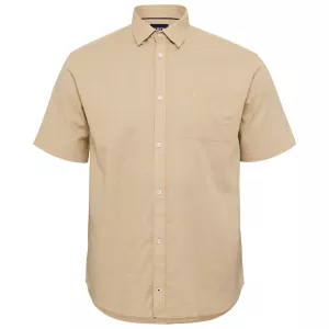 Chemise sable clair manche courte en coton lin