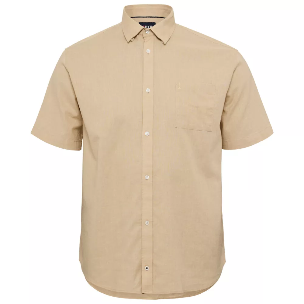 Chemise sable clair manche courte en coton lin-6XL