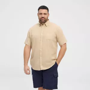 Chemise sable clair manche courte en coton lin-5XL