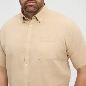 Chemise sable clair manche courte en coton lin-5XL