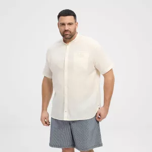 Chemise col mao manche courte en coton lin blanc-cassé de 3XL à 8XL-4XL