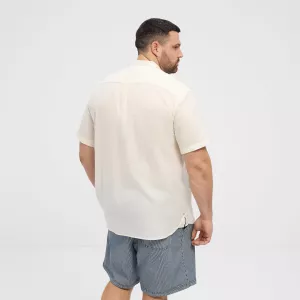 Chemise col mao manche courte en coton lin blanc-cassé de 3XL à 8XL-4XL