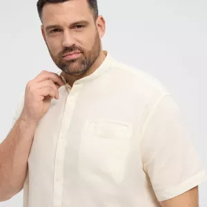 Chemise col mao manche courte en coton lin blanc-cassé de 3XL à 8XL-7XL