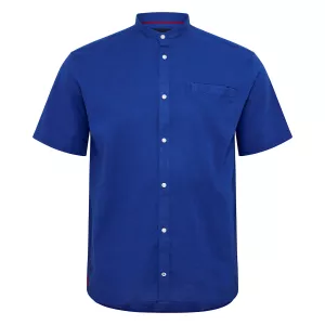 Chemise col mao manche courte en coton lin bleu cobalt de 3XL à 8XL
