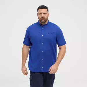 Chemise col mao manche courte en coton lin bleu cobalt de 3XL à 8XL-4XL