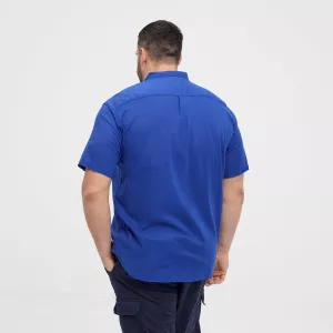 Chemise col mao manche courte en coton lin bleu cobalt de 3XL à 8XL-3XL