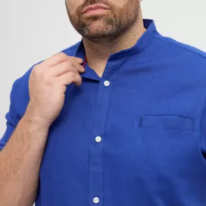 Chemise col mao manche courte en coton lin bleu cobalt de 3XL à 8XL-3XL