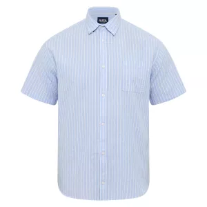 Chemise manche courte en coton lin bleu clair lignée de 3XL à 8XL