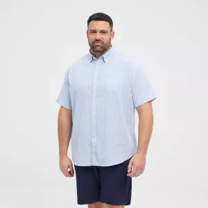 Chemise manche courte en coton lin bleu clair lignée de 3XL à 8XL-3XL