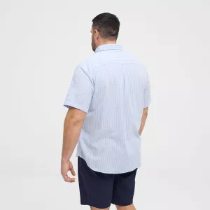 Chemise manche courte en coton lin bleu clair lignée de 3XL à 8XL-4XL