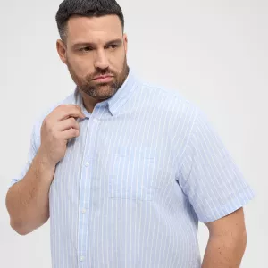 Chemise manche courte en coton lin bleu clair lignée de 3XL à 8XL-6XL