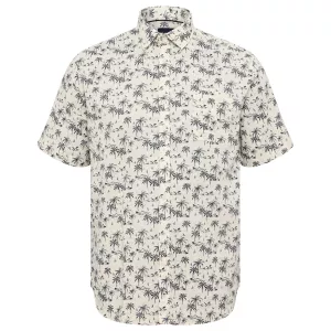 Chemise manche courte en coton lin blanc-cassé imprimée-4XL