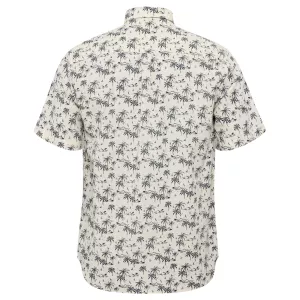 Chemise manche courte en coton lin blanc-cassé imprimée-5XL