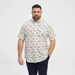 Chemise manche courte en coton lin blanc-cassé imprimée-5XL