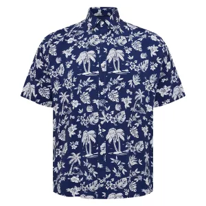 Chemise manche courte imprimé palmiers bleue