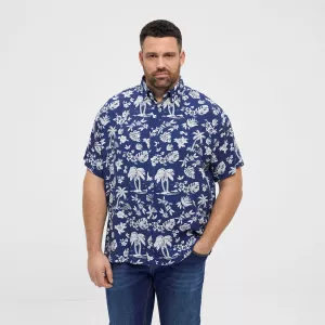 Chemise manche courte imprimé palmiers bleue-5XL