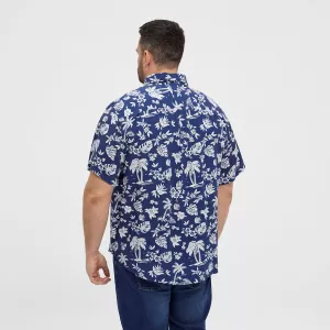 Chemise manche courte imprimé palmiers bleue-8XL