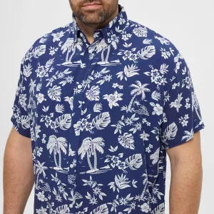 Chemise manche courte imprimé palmiers bleue-5XL