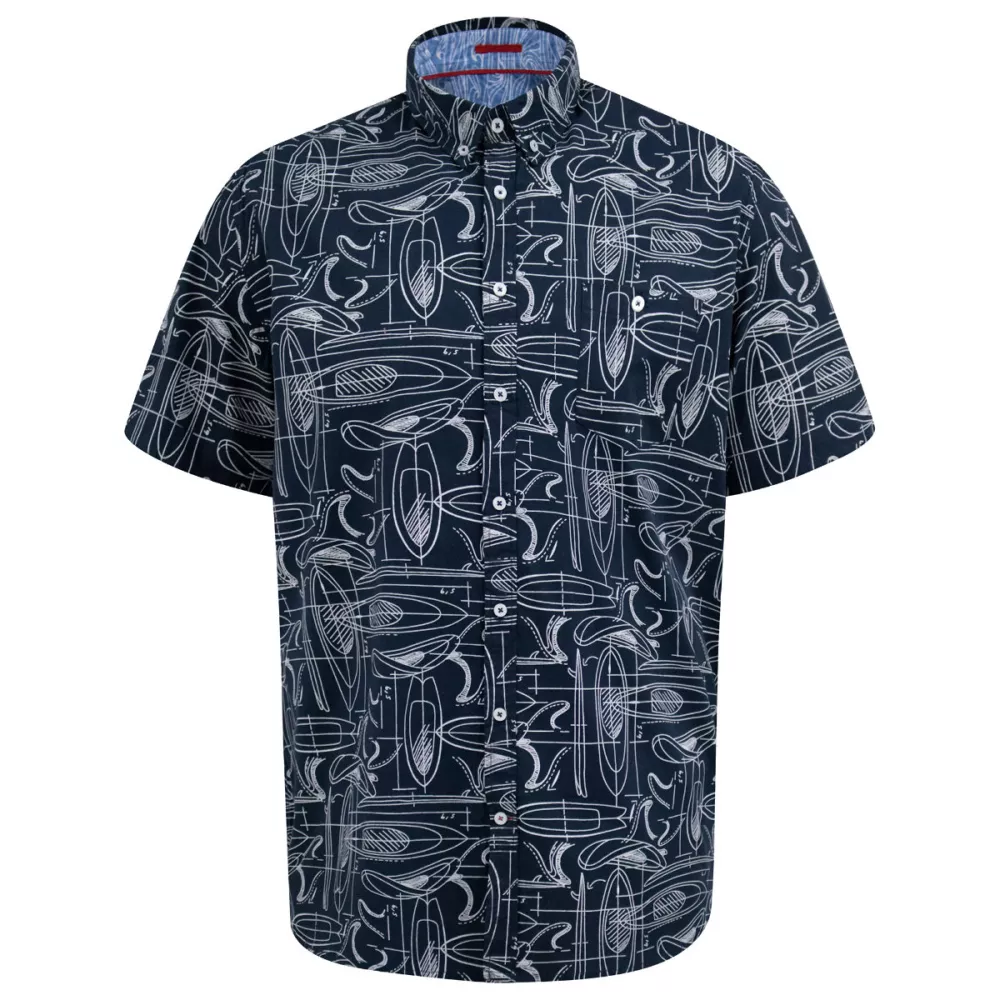 Chemise motif imprimé bleu marine manche courte de 3XL à 8XL-4XL