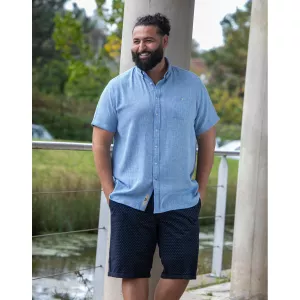 Chemise lin coton bleu clair manche courte de 3XL à 8XL-4XL