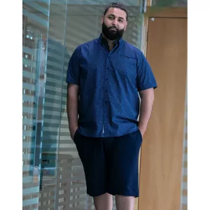 Chemise petit motif bleu marine manche courte de 3XL à 8XL-5XL