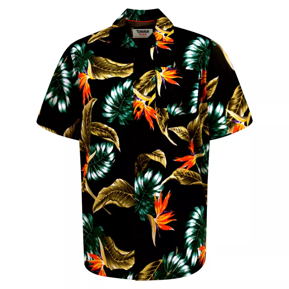 Chemise hawaïenne noire manche courte-5XL
