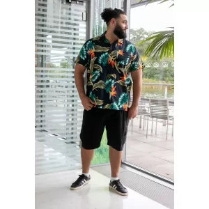 Chemise hawaïenne noire manche courte-4XL