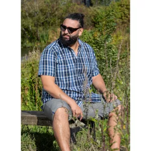 Chemise carreaux blanc bleu manche courte de 3XL à 8XL-7XL