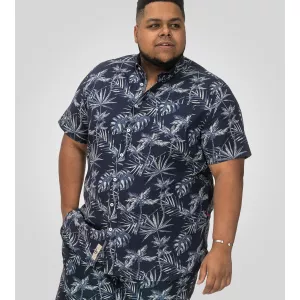 Chemise hawaïenne bleu marine manche courte de 3XL à 6XL-4XL