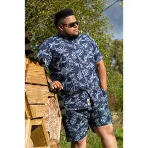 Chemise hawaïenne bleu marine manche courte de 3XL à 6XL-4XL