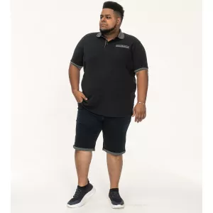 Polo bleu marine col en jacquard manche courte 3XL à 8XL - ILKESTON-4XL