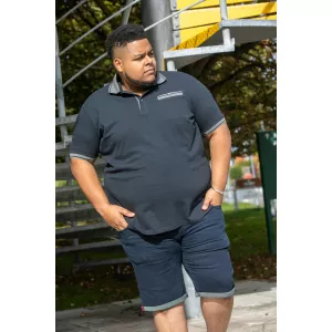 Polo bleu marine col en jacquard manche courte 3XL à 8XL - ILKESTON-7XL