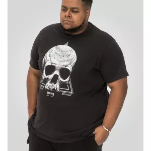 T-shirt noir délavé manche courte 3XL à 10XL - tête de mort-7XL