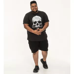 T-shirt noir délavé manche courte 3XL à 10XL - tête de mort-7XL