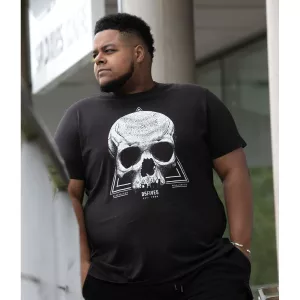 T-shirt noir délavé manche courte 3XL à 10XL - tête de mort-7XL