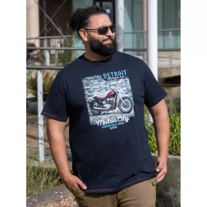 T-shirt bleu marine manche courte 3XL à 10XL - moto Detroit-5XL
